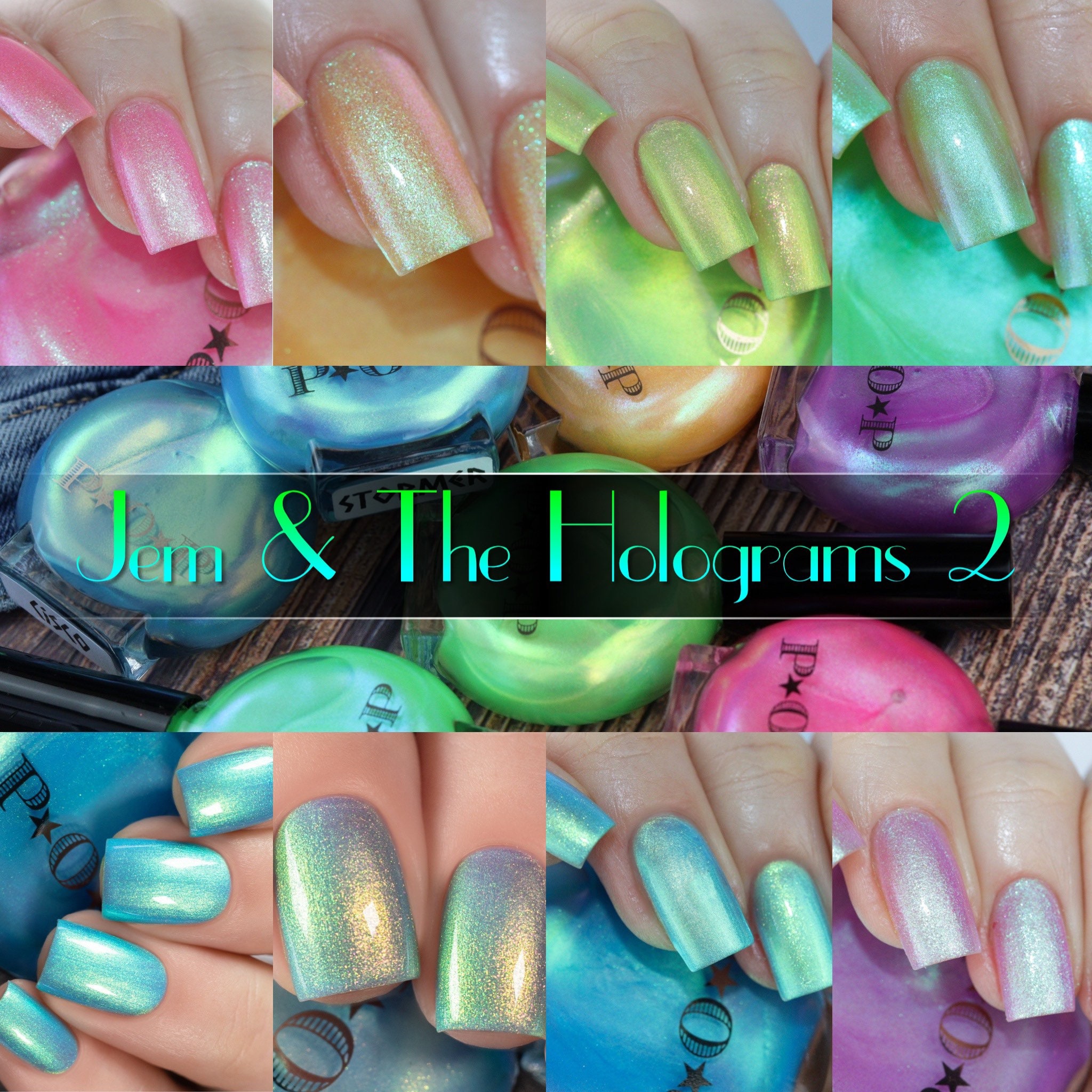 ponz nail  P•O•P Polish Pizzaz Neon Mylar Slick Green Blue Aqua Pink