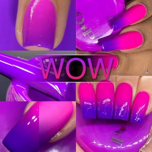 P.O.P WOW Neon Thermal Cream Collection Purple Pink Nail Polish Lacquer Varnish Indie Water Marble Stamping