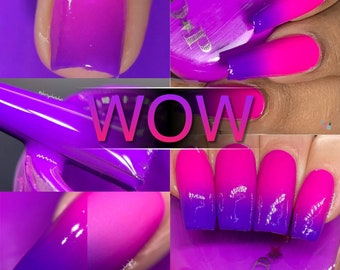 P.O.P WOW Neon Thermal Cream Collection Purple Pink Nail Polish Lacquer Varnish Indie Water Marble Stamping