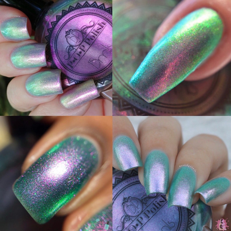POP Polish I Do Be A Stubborn Slick Oil Slick 360 Pastel Edition MultiChrome Pink Gold Green Nail Quick Dry Sifting DuoChrome Mirror image 5