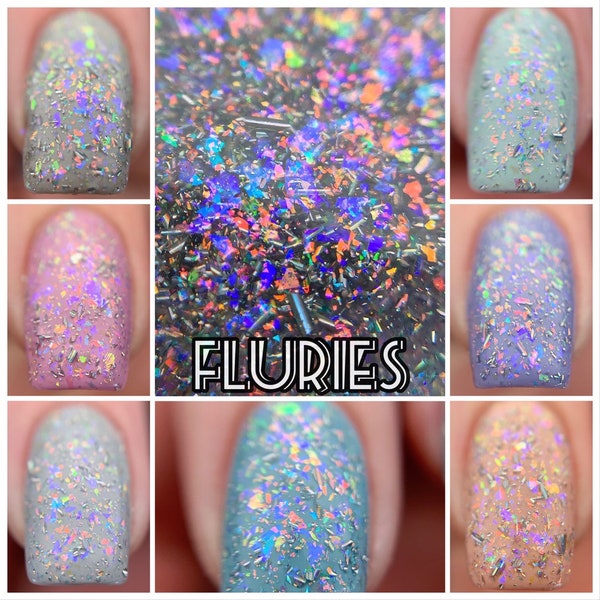 P•O•P Fluries Iridescent Holographic Topper Purple Peach Gold Green Nail Polish Quick Dry Sifting Pigments Flakies Flakes DuoChrome Mirror