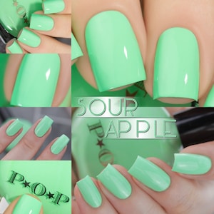 P.O.P Sour Apple The Creme Collection Neon Pastel Green Lime Mint Turquoise Aqua Nail Polish Lacquer Varnish Indie Water Marble Stamping