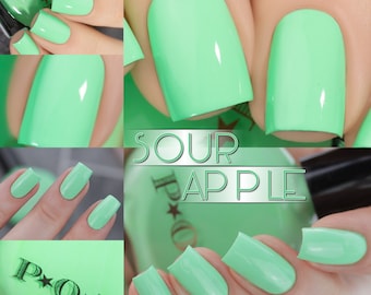 P.O.P Sour Apple The Creme Collection Neon Pastel Green Lime Mint Turquoise Aqua Nail Polish Lacquer Varnish Indie Water Marble Stamping