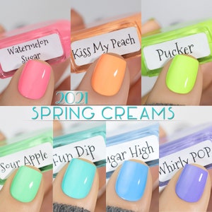 P.O.P 2021 Spring Neon Pastels Collection Neon Pastel Cream Pink Orange Purple Green Nail Polish Lacquer Varnish Indie Water Marble Stamping