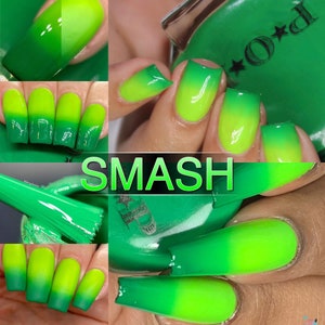 P.O.P Smash Neon Thermal Cream Collection Green Yellow Nail Polish Lacquer Varnish Indie Water Marble Stamping