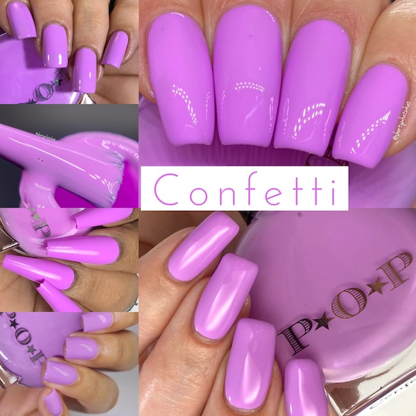 P.O.P Confetti The Creme Collection Neon Pastel Cream Lavender Purple Nail Polish Lacquer Varnish Indie Water Marble Stamping