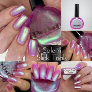 P•O•P &quot;Salem Slick Trials&quot;  Plum Green Blue Pink Purple Gold. Oil Slick Lacquer MultiChrome Nail Polish Quick Dry Sifting