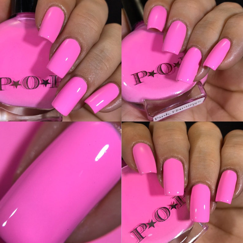 P.O.P Pink Flamingo The Creme Collection Neon Pastel Cream Pink Rose Nail Polish Lacquer Varnish Indie Water Marble Stamping image 2