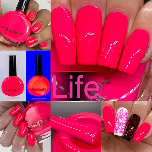 P.O.P Life From The 2020 PRIDE Creme Collection Neon Pink Neon Cool Tone Nail Polish Lacquer Varnish Indie Water Marble Stamping