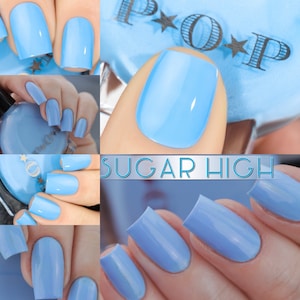 P.O.P Sugar High The Creme Collection Neon Pastel Blue Sky Cerulean Iris Blurple Nail Polish Lacquer Varnish Indie Water Marble Stamping