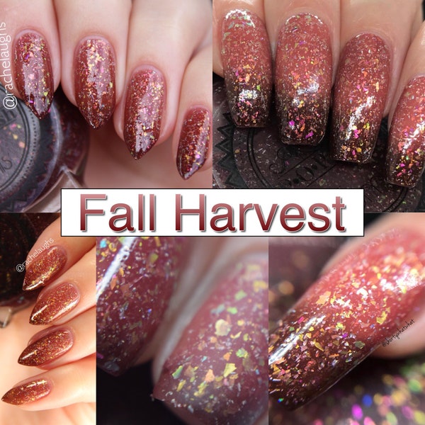 P•O•P Polish Fall Harvest Nail Polish Quick Dry Falling Leaves Thermal Collection Dark Red Dusty Pink Flakies Temperature Sensitive Shimmer