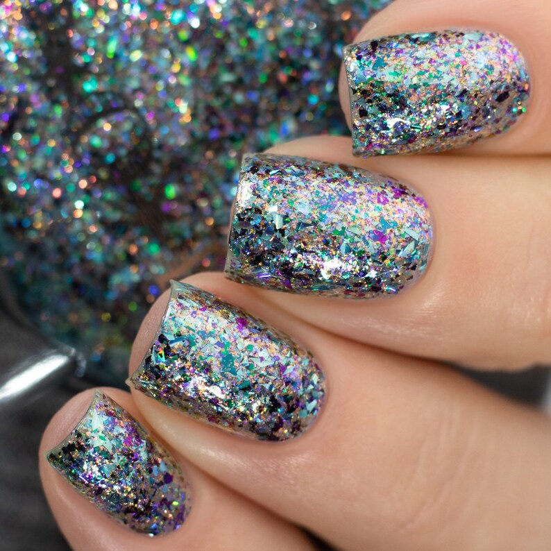 POP Ball Drop New Years Glam Collection Rainbow Iridescent Shifting Flakes Blue Green Grey Purple Nail Quick Dry Mirror Polish image 6