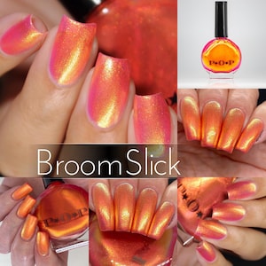 P•O•P &quot;BroomSlick&quot; Fiery Pumpkin Green Hot Pink Blue Aqua Purple Gold Oil Slick Lacquer MultiChrome Nail Polish Quick Dry Sifting