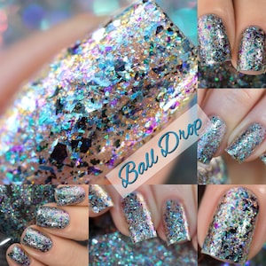 POP Ball Drop New Years Glam Collection Rainbow Iridescent Shifting Flakes Blue Green Grey Purple Nail Quick Dry Mirror Polish image 1