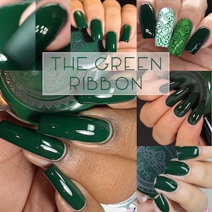 P.O.P Green Ribbon Urban Legend Halloween Cream Collection Forest Dark Green Pastel Nail Polish Lacquer Varnish Indie Water Marble Stamping