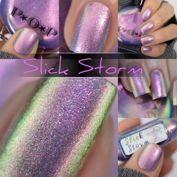 P•O•P Polish "Slick Storm" Slicks Pastel MultiChrome Purple, Pink, Green Blue Cobalt Nail Quick Dry Sifting DuoChrome Mirror