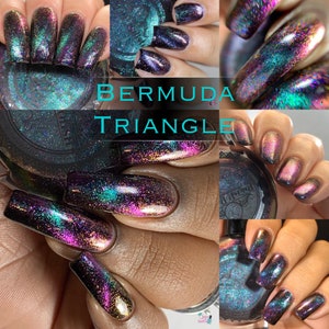 P•O•P Bermuda Triangle Unexplained Magnetic Quad Collection Turquoise Purple Pink Green Gold Black MultiChrome Nail Polish Sifting DuoChrome