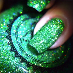 P•O•P Iconic Collection &quot;Emerald City&quot; Green Micro Glitter Bomb Indie Nail Polish Varnish Lacquer Holographic Sparkle