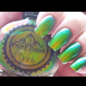 P•O•P Polish "Celery Slick" Nail Polish Quick Dry with Sifting Oil Slick 360  DuoChrome Mirror MultiChrome