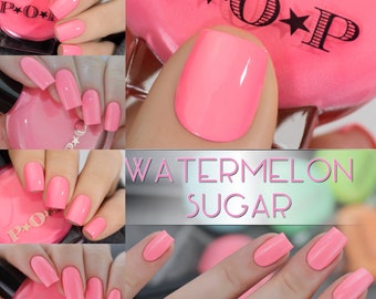 P.O.P Watermelon Sugar Creme Collection Neon Pastel Pink Peach Coral Rose Blush Nail Polish Lacquer Varnish Indie Water Marble Stamping