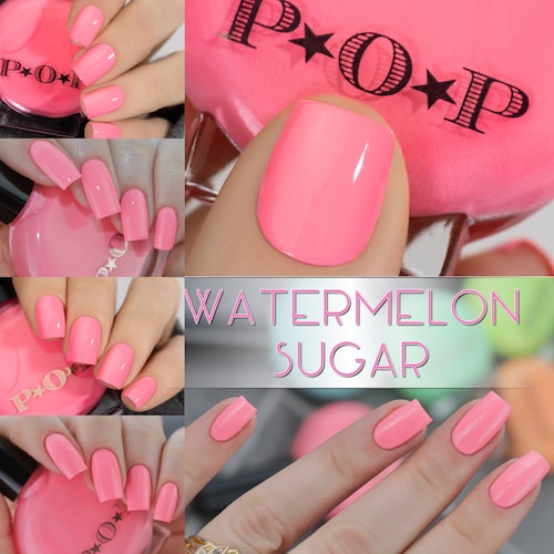 P.O.P Watermelon Sugar Creme Collection Neon Pastel Pink Peach Coral Rose Blush Nail Polish Lacquer Varnish Indie Water Marble Stamping