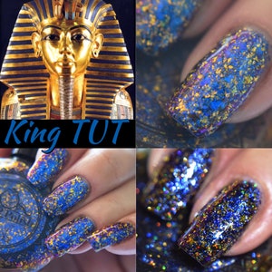 P•O•P Ancient Egypt Collection &quot;King Tut&quot; Blue & Gold Shifting and Holographic Flakies Glitter bomb Indie Nail Polish Varnish Lacquer