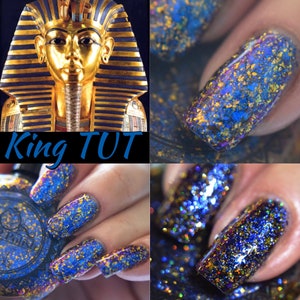 P•O•P Ancient Egypt Collection "King Tut" Blue & Gold Shifting and Holographic Flakies Glitter bomb Indie Nail Polish Varnish Lacquer