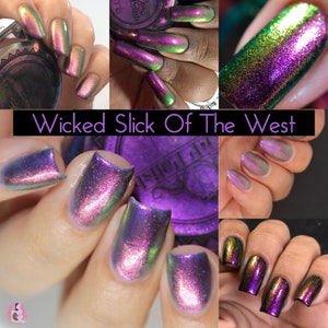 P•O•P Wicked Slick Of The West HallowSlick Collection Purple Green Pink Gold Oil Slick MultiChrome Nail Polish Sifting DuoChrome Mirror