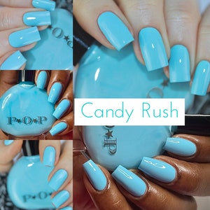 P.O.P Candy Rush 2022 Spring Creme Collection Neon Pastel Blue Aqua Cornflower Azule Nail Polish Lacquer Varnish Indie Water Marble Stamping