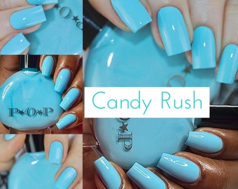 P.O.P Candy Rush 2022 Spring Creme Collection Neon Pastel Blue Aqua Cornflower Azule Nail Polish Lacquer Varnish Indie Water Marble Stamping