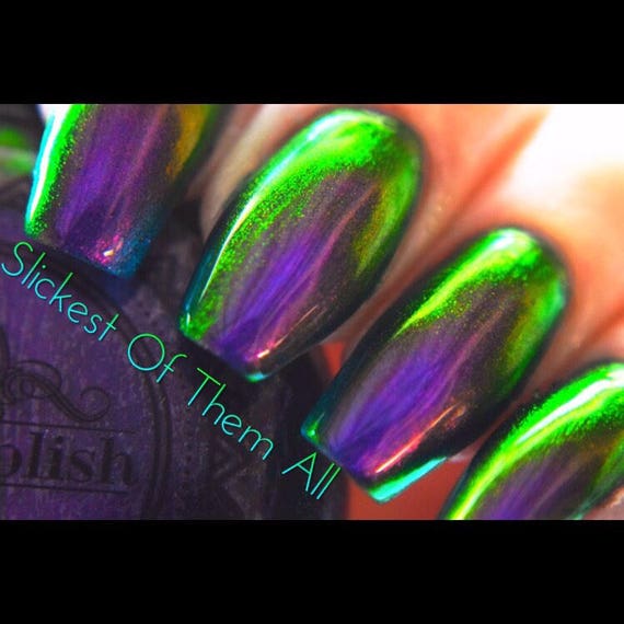 P•O•P Polish &quot;The Slickest Of Them All&quot; Nail Polish Quick Dry with Sifting Oil Slick 360 DuoChrome Mirror MultiChrome Purple Green Blue
