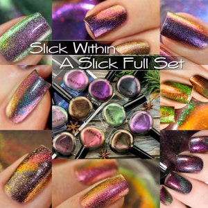 P•O•P Magnetic Slick Within A Slick Full Collection Blue Purple Red Bronze Green Gold Aqua Pink Multi Chrome Nail Polish Sifting