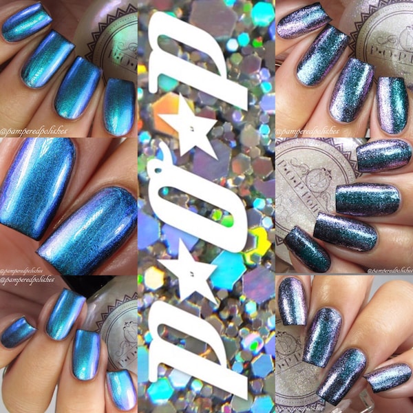 P•O•P Polish "Unicorn Wings & Feathers" Nail Polish Quick Dry Glassy Top Coat with Sifting Pigments. Chameleon Glass  DuoChrome Mirror Mult