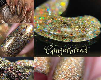 P•O•P &quot;Gingerbread&quot; Christmas Glam Collection Gold Bronze Red Shimmer Glitter Shifting metal Flakes Nail Polish Indie lacquer