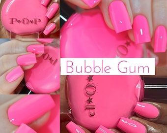 P.O.P Bubble Gum 2022 Spring Creme Collection Neon Pastel Pink Hot Rose Nail Polish Lacquer Varnish Indie Water Marble Stamping