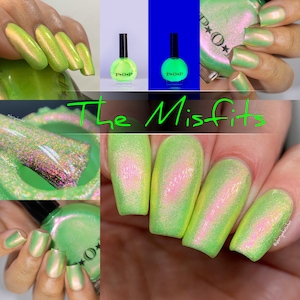 P•O•P Polish &quot;Misfits&quot; Neon Mylar Slick Neon Green Pink Orange Gold Blue MultiChrome Nail Quick Dry Sifting inspired Jem & The Holograms