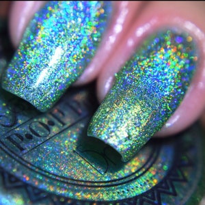 P•O•P Polish Magic Dust Collection &quot;Kindergarden, Best 3 Years&quot; Lacquer Green Linear Holographic Rainbow Flakies Indie Nail Polish Mega Holo