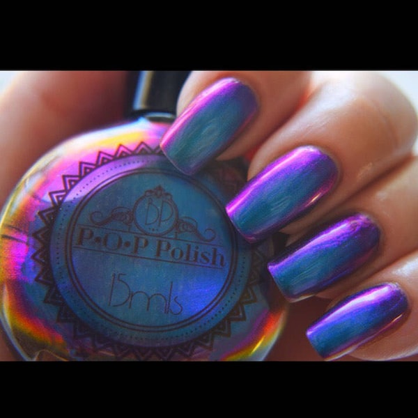 P•O•P Polish "Evening Slick" Nail Polish Quick Dry with Sifting Oil Slick 360  DuoChrome Mirror MultiChrome