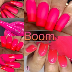 P.O.P Boom Neon Thermal Cream Collection Coral Pink Nail Polish Lacquer Varnish Indie Water Marble Stamping