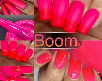 P.O.P Boom Neon Thermal Cream Collection Coral Pink Nail Polish Lacquer Varnish Indie Water Marble Stamping