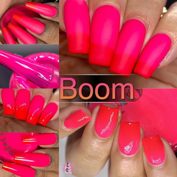 P.O.P Boom Neon Thermal Cream Collection Coral Pink Nail Polish Lacquer Varnish Indie Water Marble Stamping