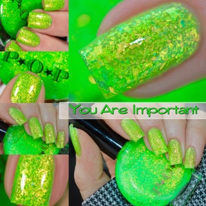 P.O.P You Are Important PRIDE 2021 Neon Lime Green Slime Jelly Flakes Bomb Bright UV Reflective Blacklight Nail Polish Lacquer Varnish Indie