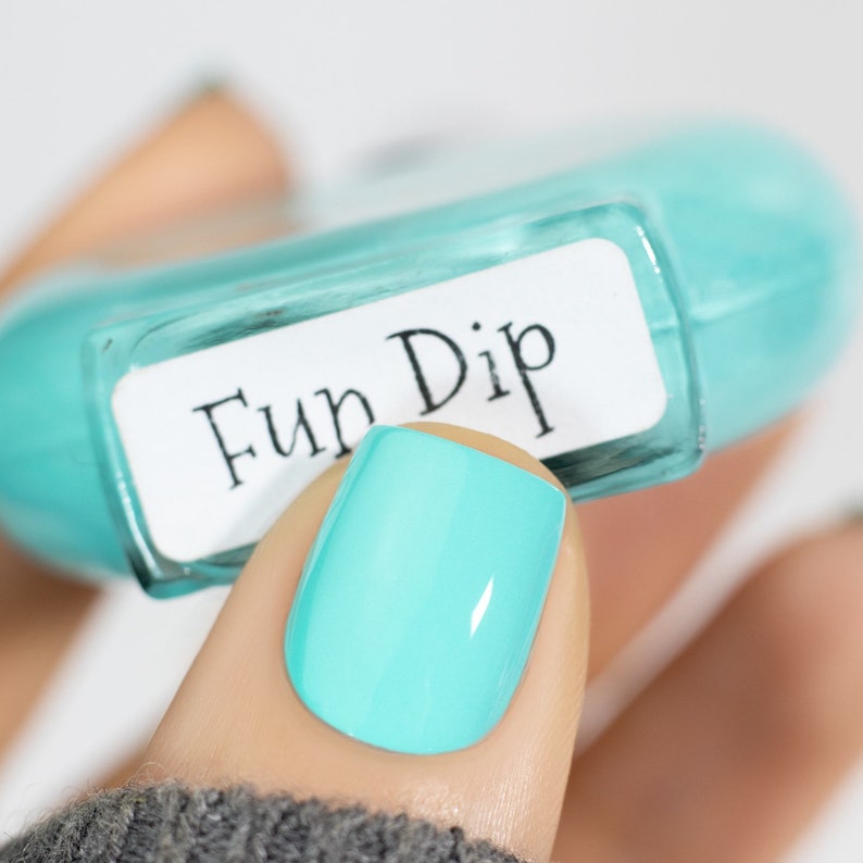 P.O.P Fun Dip The Creme Collection Neon Pastel Blue Pool Turquoise Cerulean Aqua Nail Polish Lacquer Varnish Indie Water Marble Stamping image 2