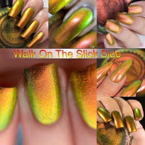 P•O•P Polish "Walk On The Slick Side" Oil Slick 360 Pastel Edition MultiChrome Orange Bronze Green Nail Quick Dry Sifting DuoChrome Mirror
