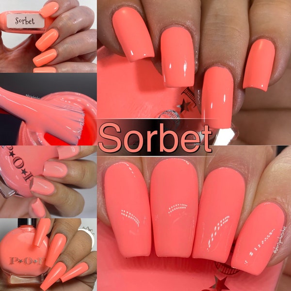 P.O.P Sorbet The Creme Collection Neon Pastel Cream Papaya Cantaloupe Melon Peach Nail Polish Lacquer Varnish Indie Water Marble Stamping