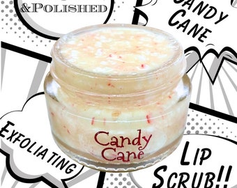 POP Candy Cane Lip Scrub Exfoliant All Natural Gritty and Sweet Moisturizing Made With Real Candy Canes Nourishing Oils and Butters Sugar