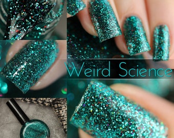 P•O•P Weird Science From The Halloween Playlist Collection Aqua Turquoise Rainbow Glitter Indie Nail Polish Varnish Lacquer