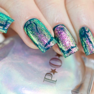 POP Opalescent Pink to Green with Blue and Violet Iridescent Multi Chrome Crackle Topper image 8