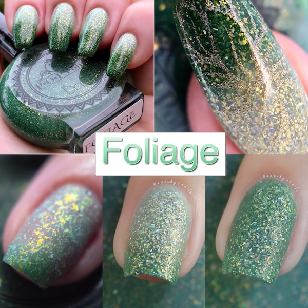 P•O•P Polish "Foliage" Nail Polish Quick Dry Falling Leaves Thermal Collection Green Flakies Gold Temperature Sensitive Shimmer