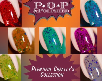 P•O•P 2023 Plentiful Crellys Collection Purple Maroon Green Gold Green Blue Shifting Flakies Indie Nail Polish Varnish Lacquer